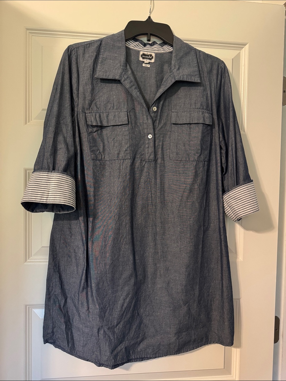 Mud Pie Navy Chambray Button-Front Casual Shirt